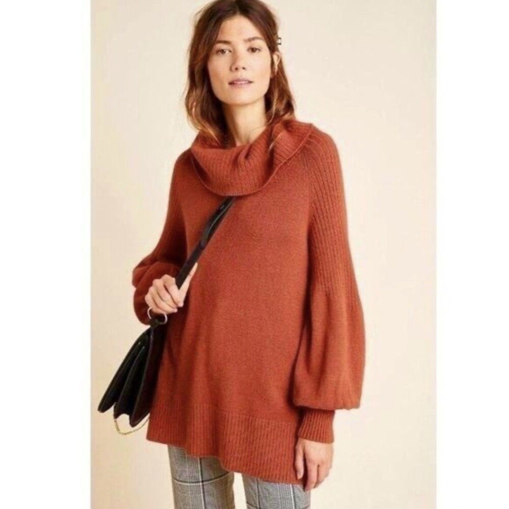 Anthropologie Women’s Size Medium Cowl Neck Tunic Sweater Ballon Sleeve Sweater